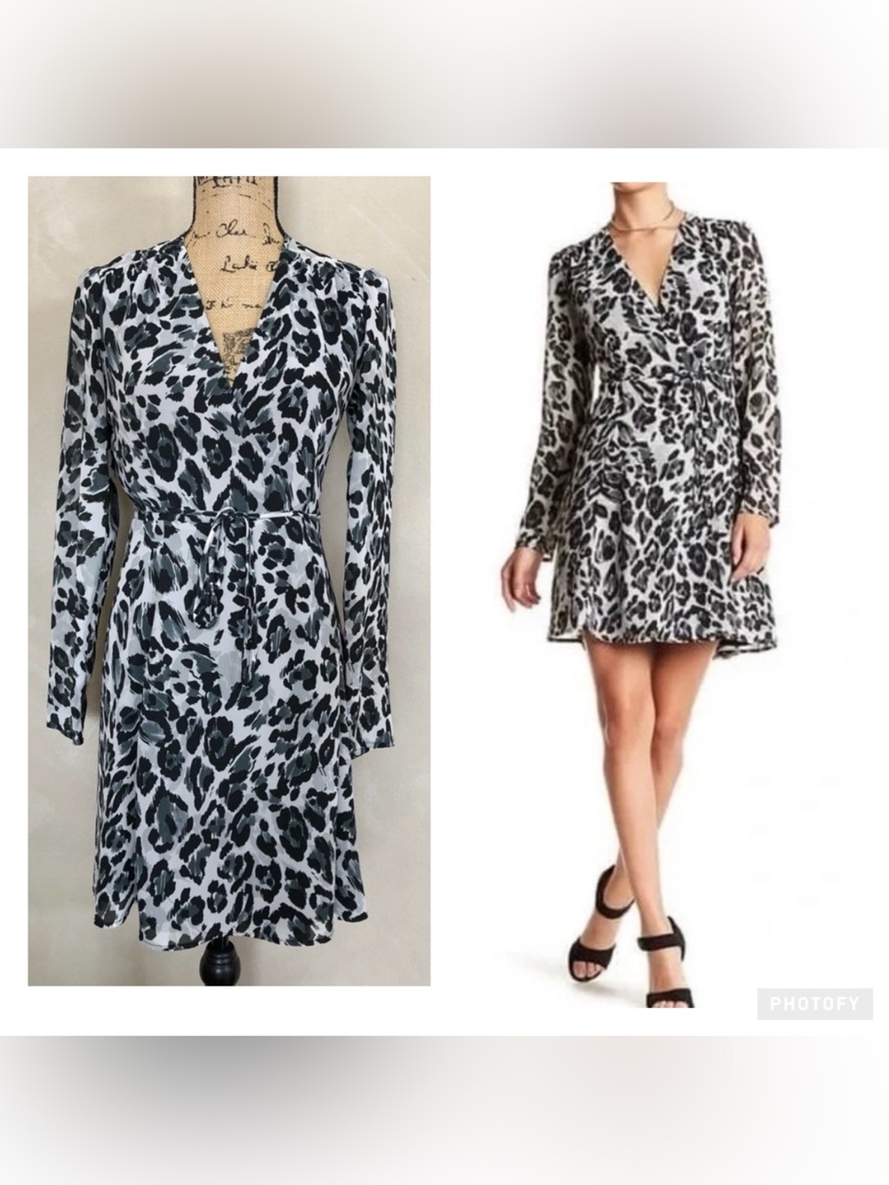 Leyden leopard print long sleeve wrap dress